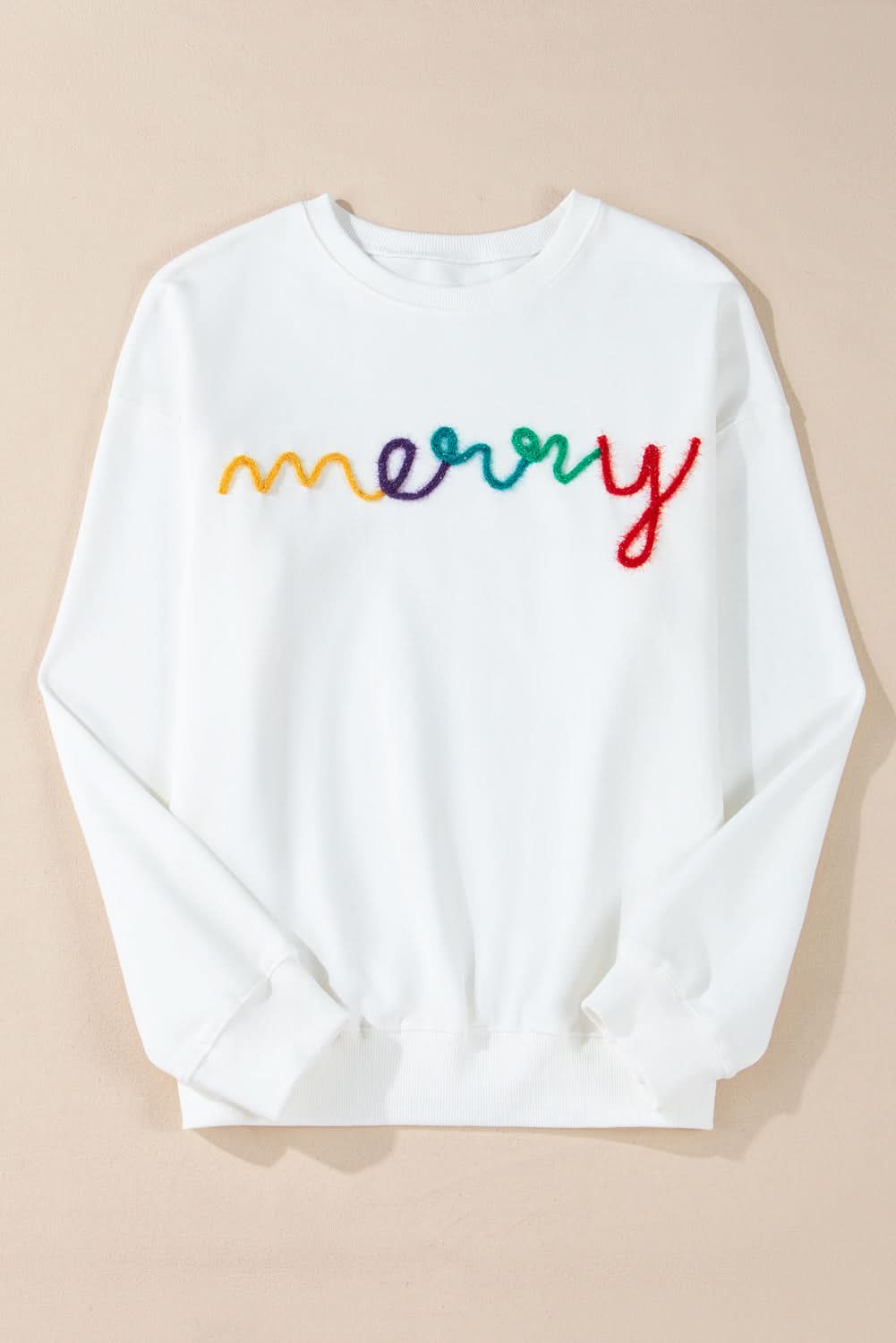 White MERRY Graphic Pullover Sweatshirt - Love Salve
